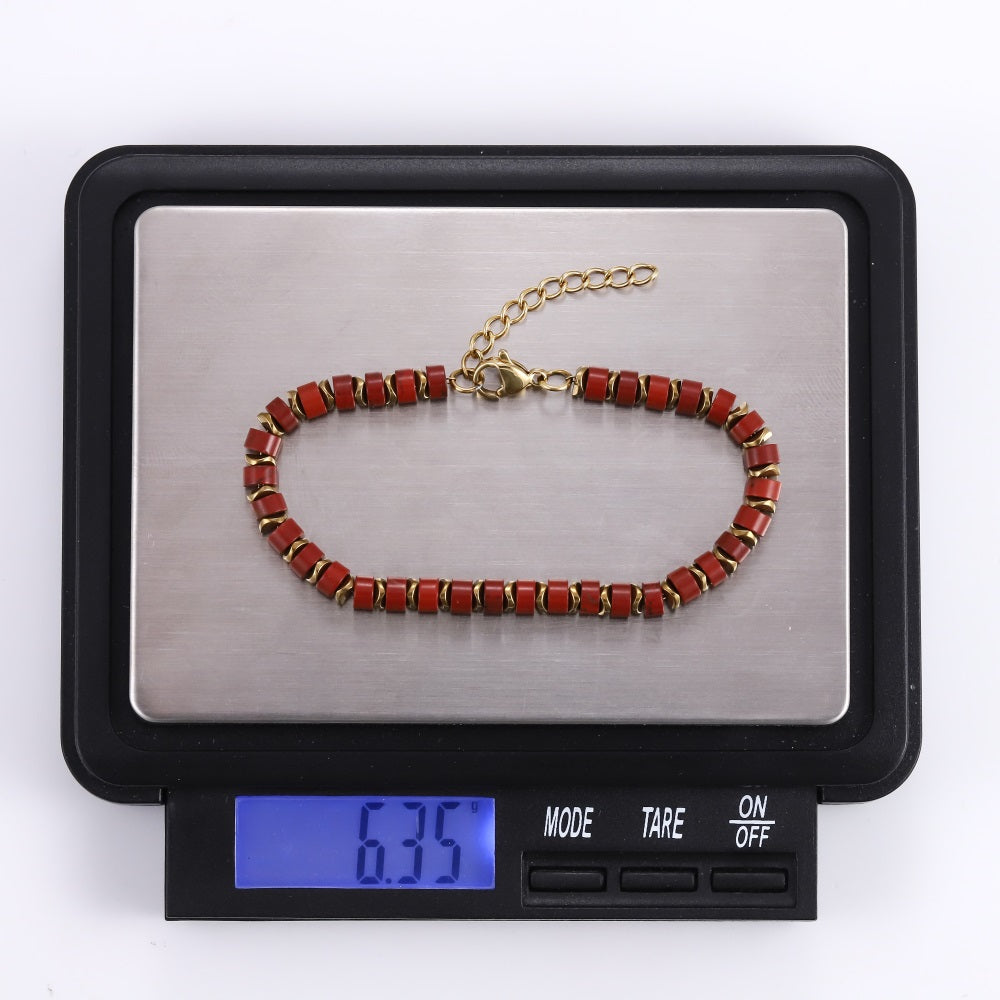 BSS1085 STAINLESS STEEL & HEMATITE BEADS BRACELET WITH STONE