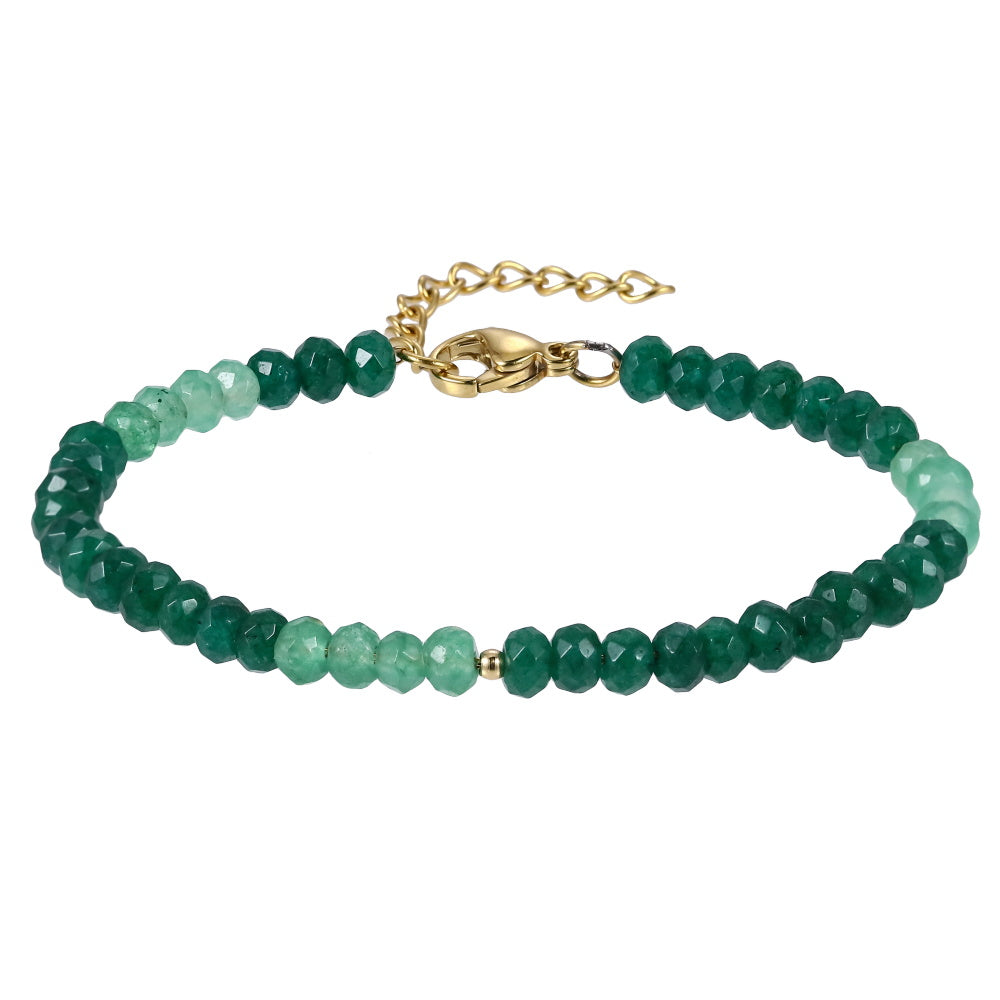AAB Co stainless steel beads bracelet with dyed quartzite imitation jade in green 14K gold finish