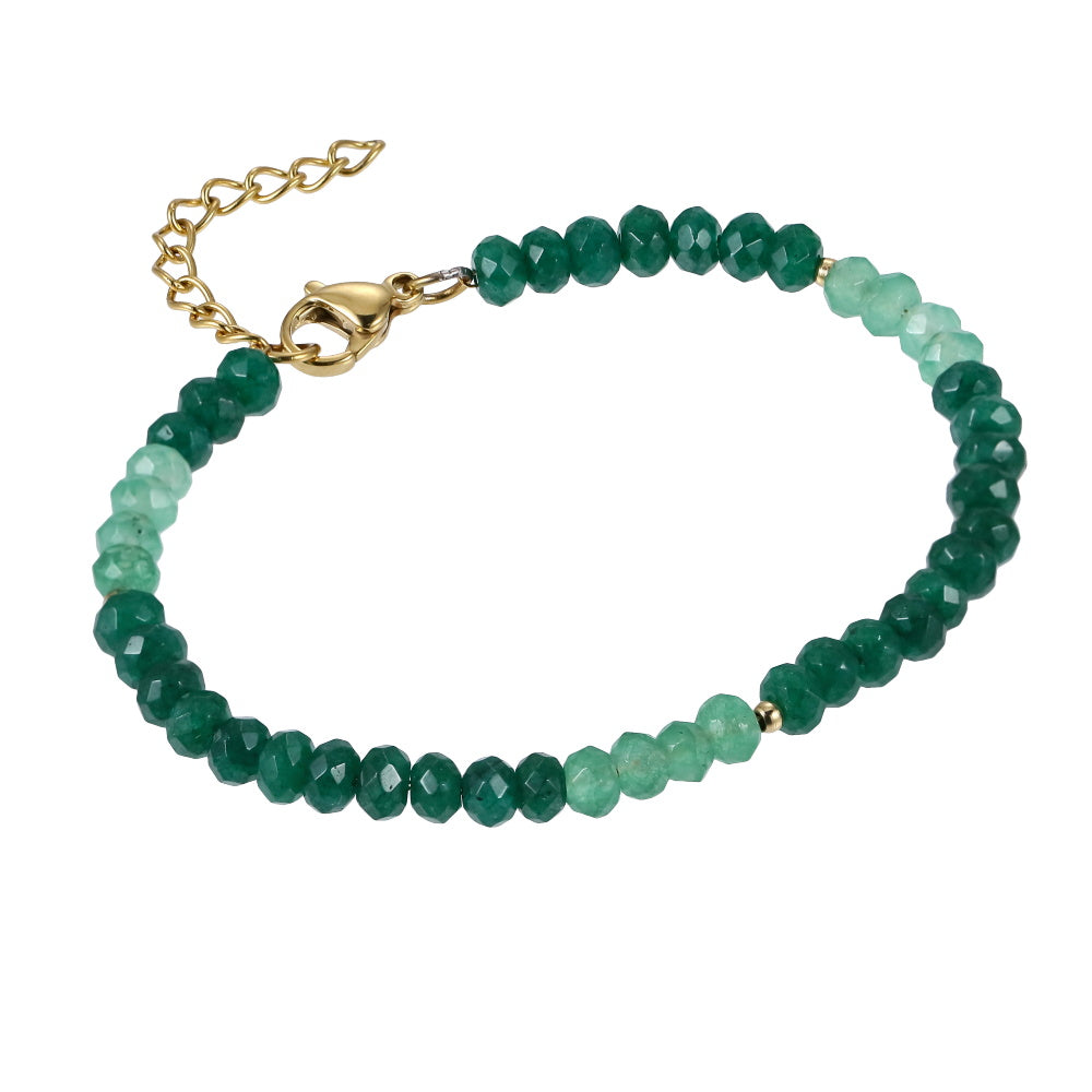 AAB Co stainless steel beads bracelet with dyed quartzite imitation jade in green 14K gold finish