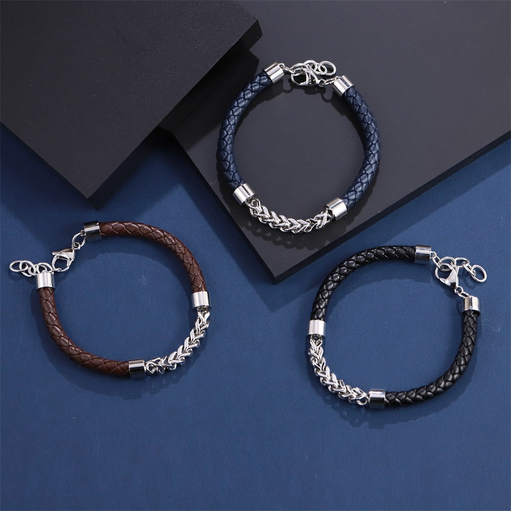 BSS1102 STAINLESS STEEL CHAIN & LEATHER BRACELET