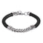 AAB Co. Stainless Steel Chain & Black Leather Bracelet – Braided Design with Steel Chain