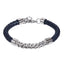 AAB Co. Stainless Steel Chain & Dark Blue Leather Bracelet – Braided Design with Steel Chain