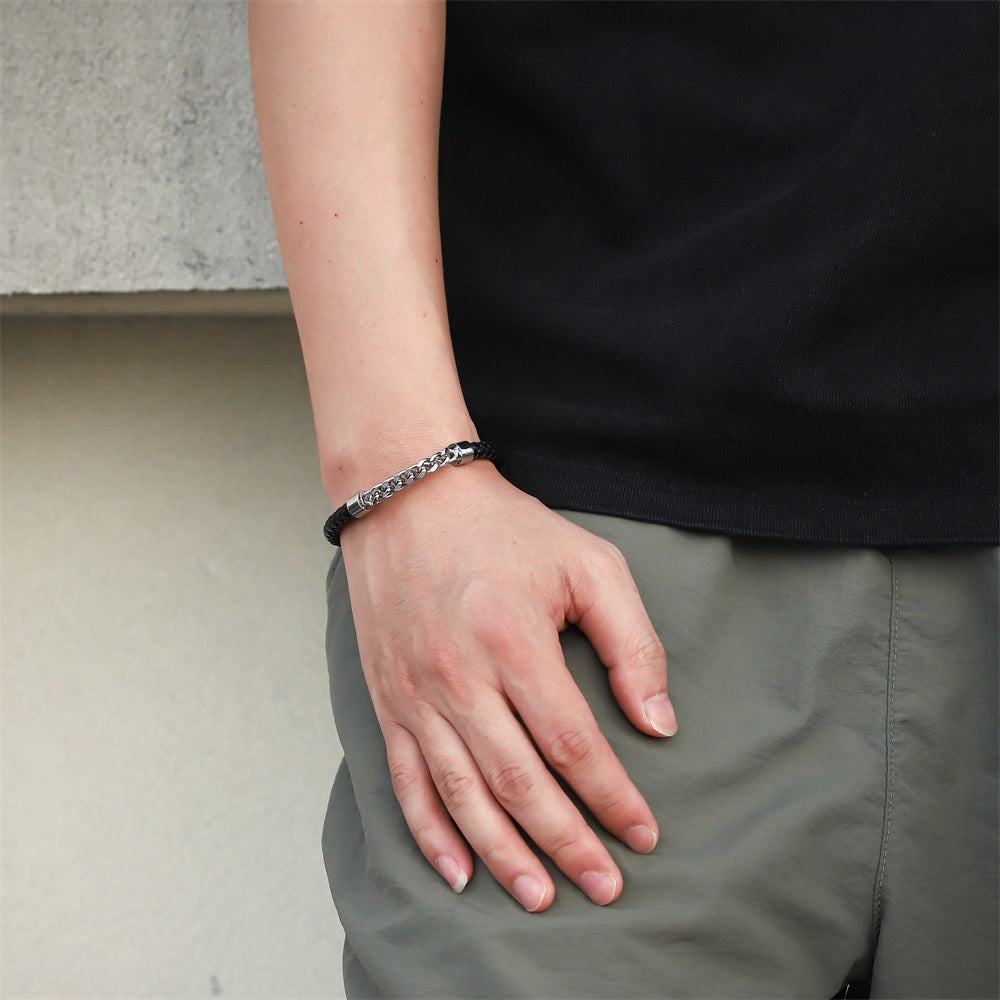 BSS1102 STAINLESS STEEL CHAIN & LEATHER BRACELET