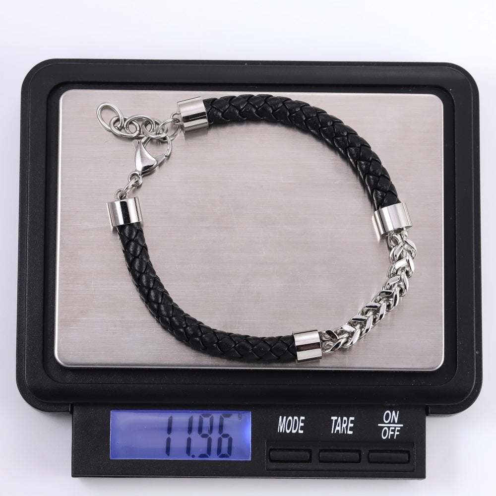 BSS1102 STAINLESS STEEL CHAIN & LEATHER BRACELET