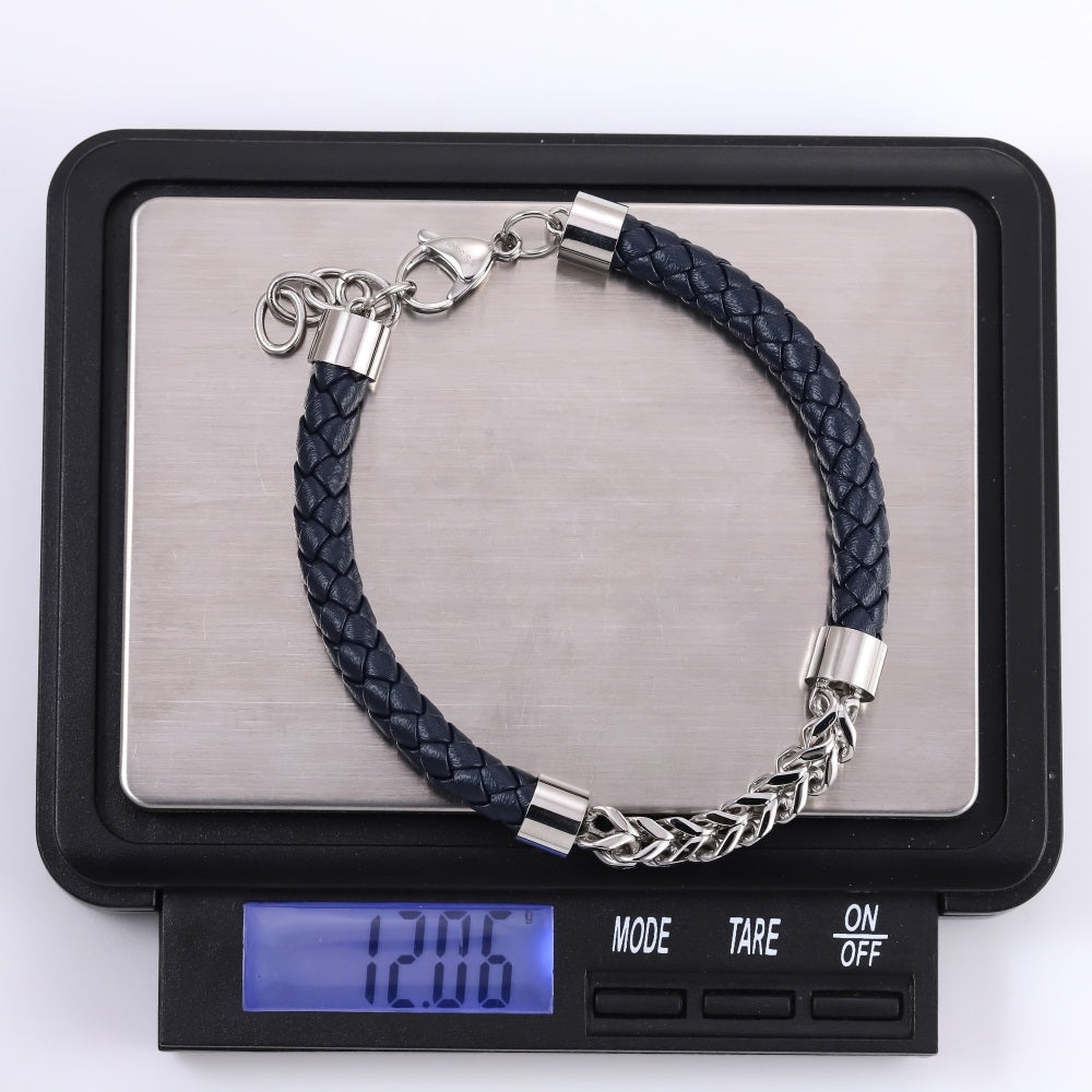 BSS1102 STAINLESS STEEL CHAIN & LEATHER BRACELET