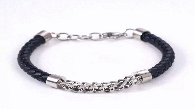 BSS1102 STAINLESS STEEL CHAIN & LEATHER BRACELET