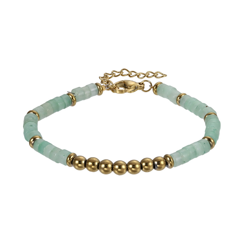AAB Co stainless steel bracelet with hematite and natural green aventurine beads, 14K gold finish
