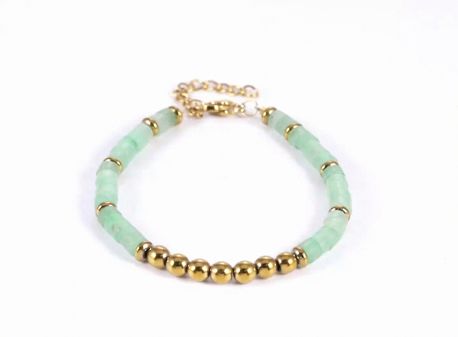 BSS1108 STAINLESS STEEL BRACELET WITH HEMATITE BEADS & NATURAL STONE