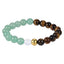 AAB Co stainless steel elastic beads bracelet with green aventurine, white chalcedony and yellow tiger eye, 14K gold finish