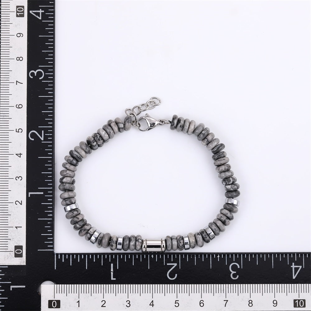 BSS1125 STAINLESS STEEL & NATURAL STONE BEADS BRACELET
