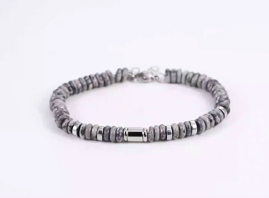 BSS1125 STAINLESS STEEL & NATURAL STONE BEADS BRACELET