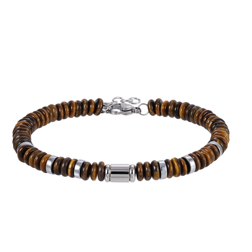 AAB Co stainless steel bracelet with yellow tiger eye and hematite beads