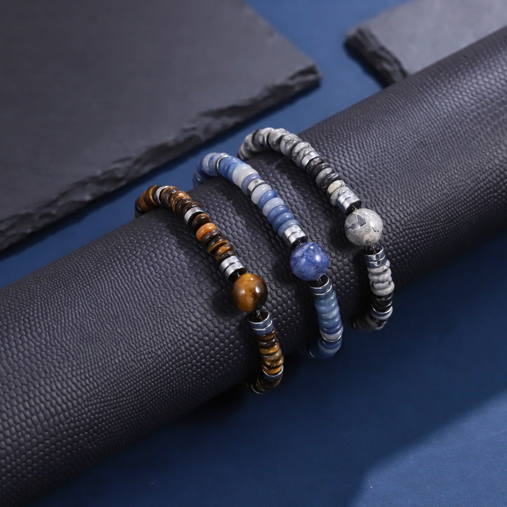 BSS1126 STAINLESS STEEL & NATURAL STONE BEADS BRACELET