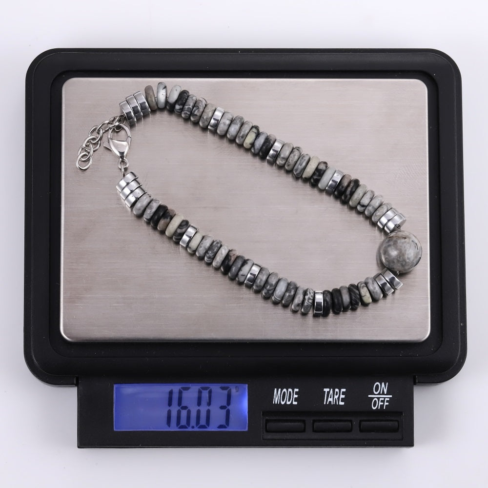BSS1126 STAINLESS STEEL & NATURAL STONE BEADS BRACELET