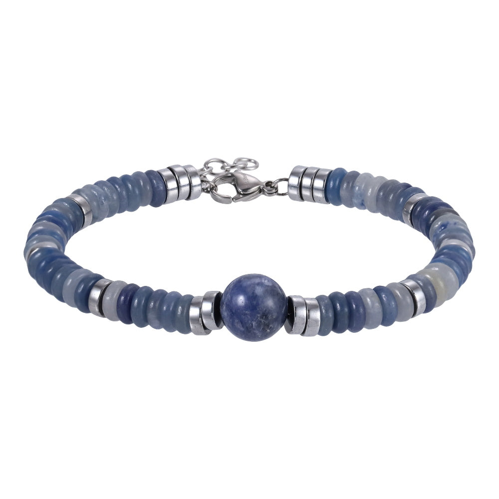 AAB Co stainless steel bracelet with sodalite and hematite natural stone beads