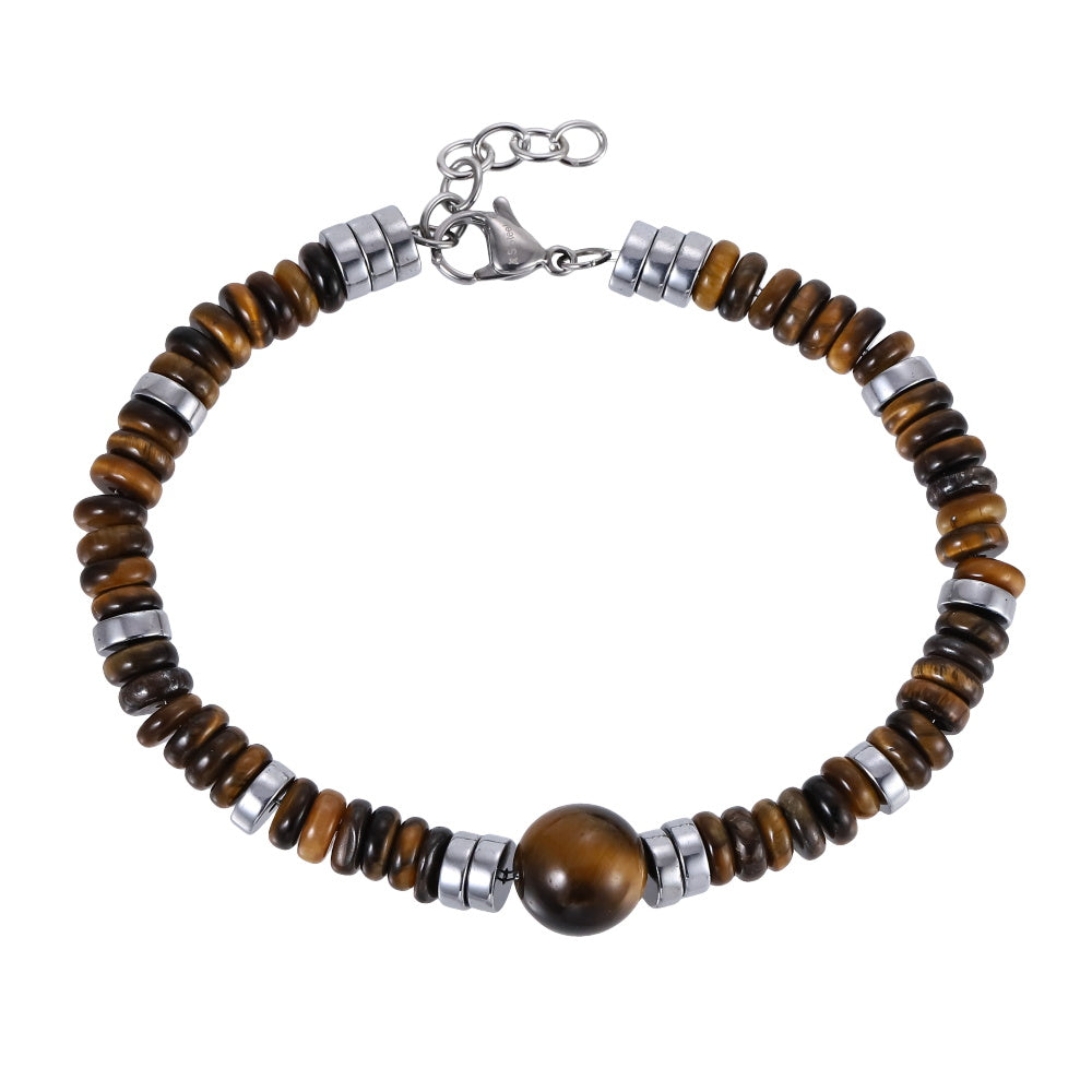 AAB Co stainless steel bracelet with yellow tiger eye and hematite stone beads