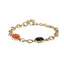 AAB gold-plated stainless steel bracelet with black onyx and synthetic red turquoise, custom jewelry manufacturer