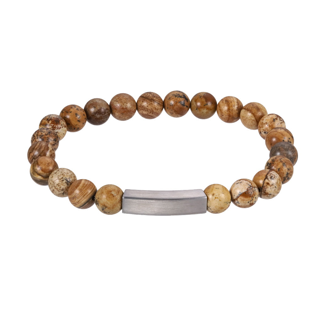 AAB Co. Beaded Bracelet with Picture Stone Beads and Stainless Steel Matte Finish