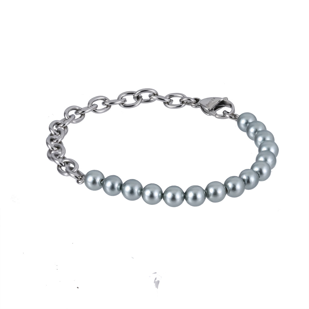 BSS904 STAINLESS STEEL BRACELET WITH SHELL PEARL AAB CO..