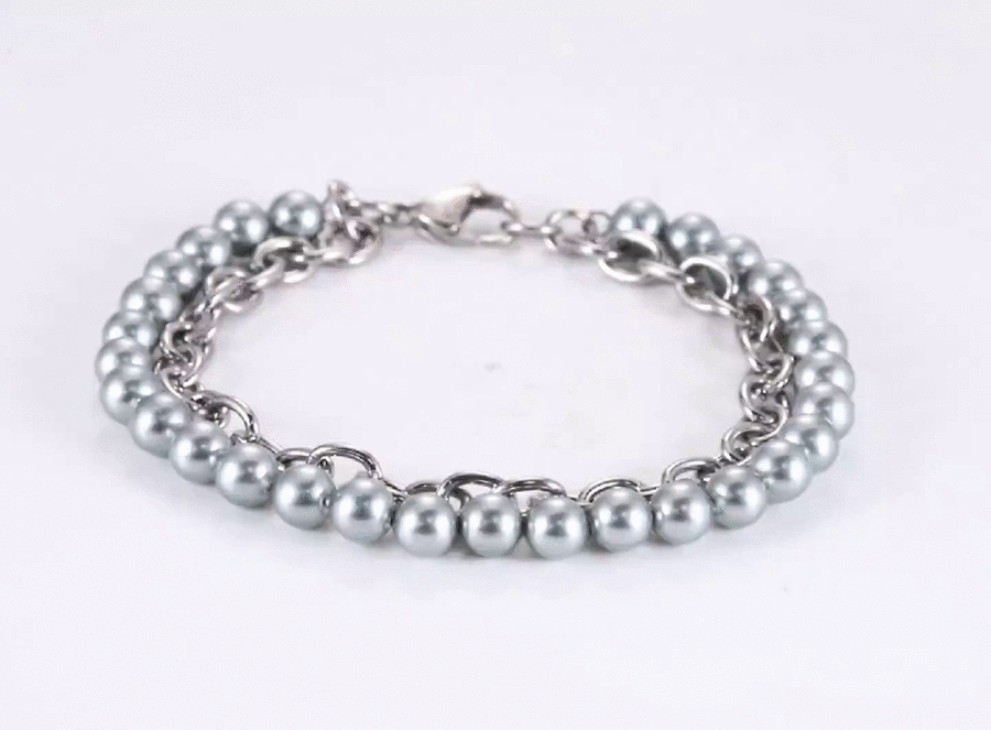 BSS905 STAINLESS STEEL BRACELET WITH SHELL PEARL AAB CO..