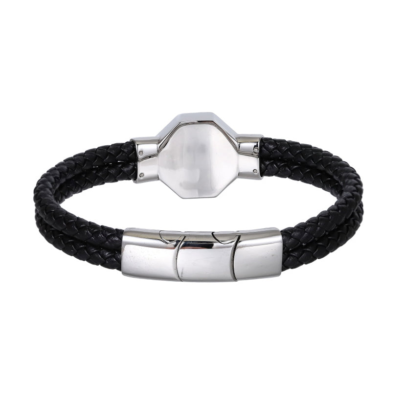 BSS935 STAINLESS STEEL LEATHER BRACELET WITH LION