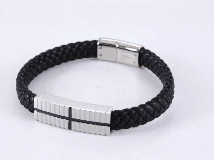BSS936 STAINLESS STEEL LEATHER BRACELET AAB CO..