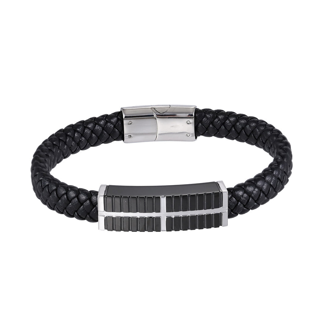 BSS936 STAINLESS STEEL LEATHER BRACELET AAB CO..