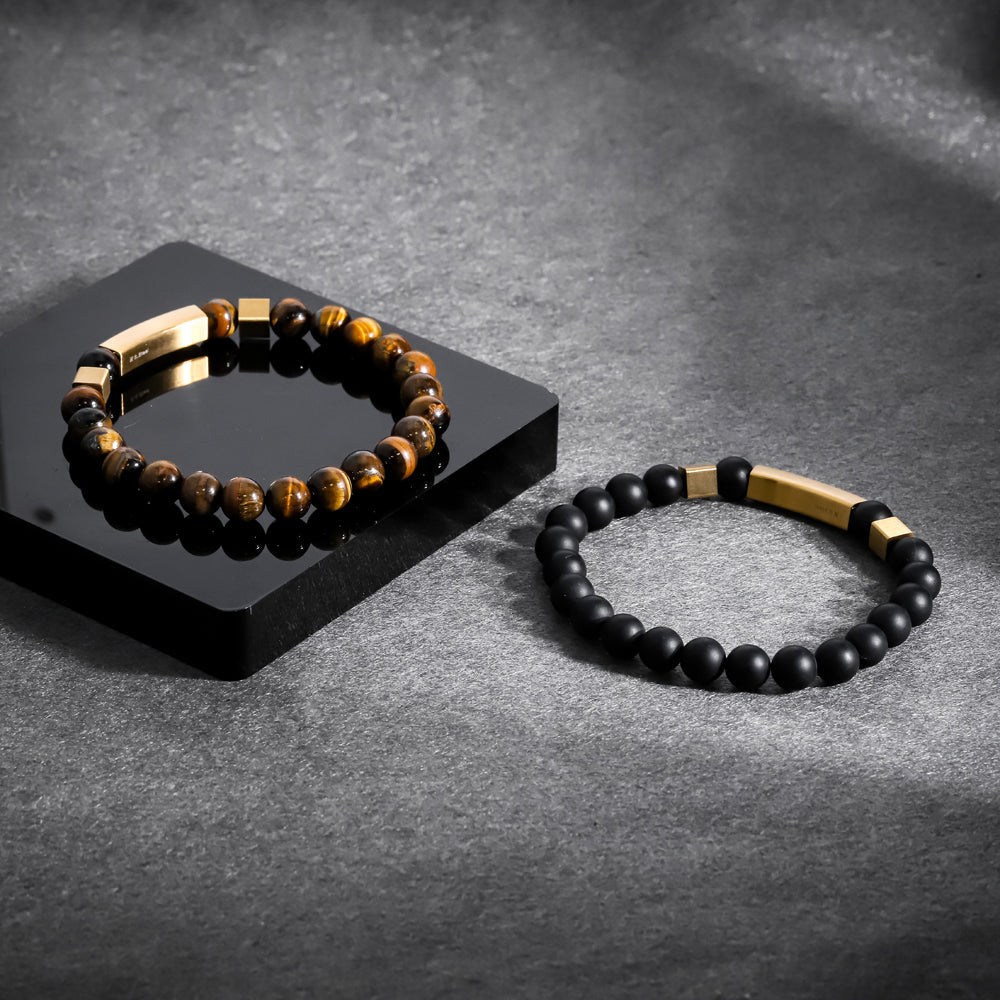 BSS937 STAINLESS STEEL ELASTIC STRING BRACELET WITH NATURAL STONE AAB CO..