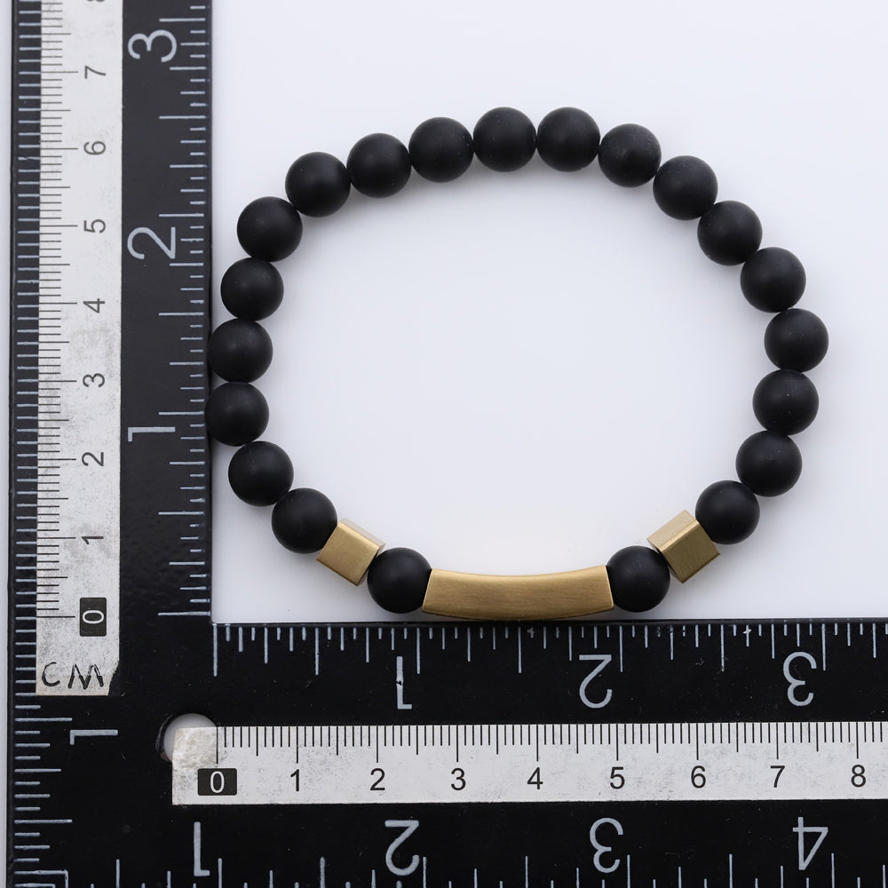 BSS937 STAINLESS STEEL ELASTIC STRING BRACELET WITH NATURAL STONE AAB CO..