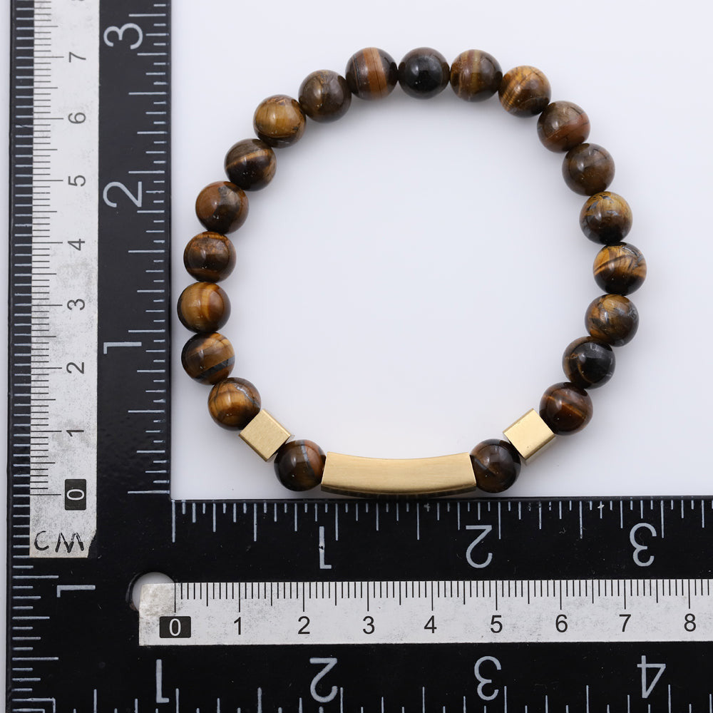 BSS937 STAINLESS STEEL ELASTIC STRING BRACELET WITH NATURAL STONE AAB CO..