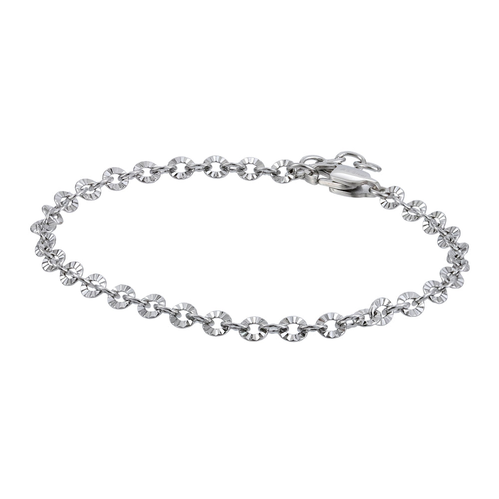 stainless steel bracelet, diamond cut, cable chain, elegant lady jewelry