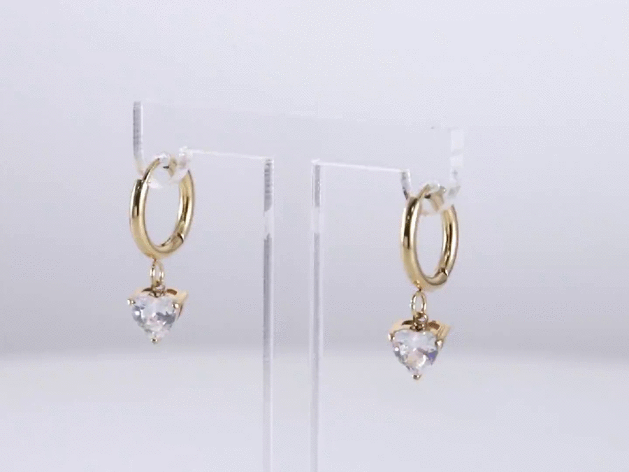 stainless steel jewelry, heart earring, lady jewelry, CZ earring