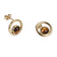 AAB Co stainless steel round stud earrings with natural yellow tiger eye in 14K gold finish