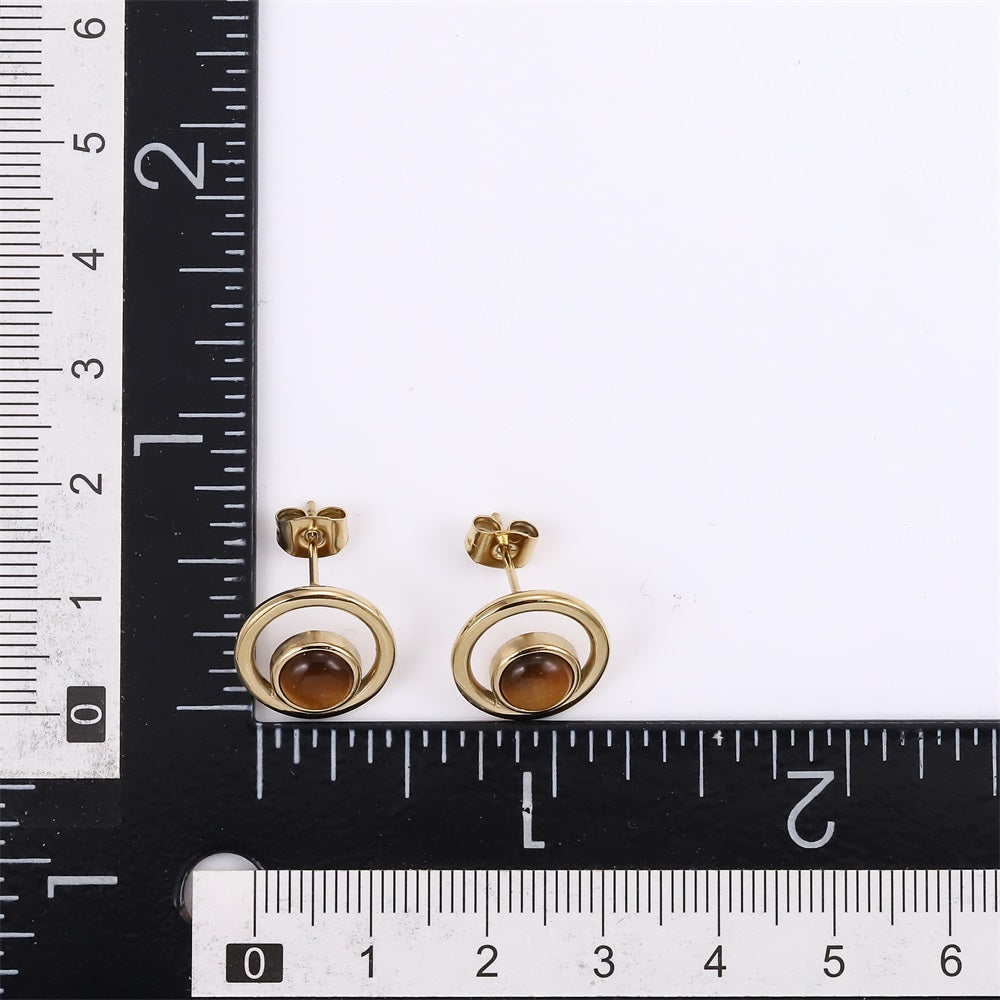 ESS870 STAINLESS STEEL ROUND EARRING WITH NATURAL STONE