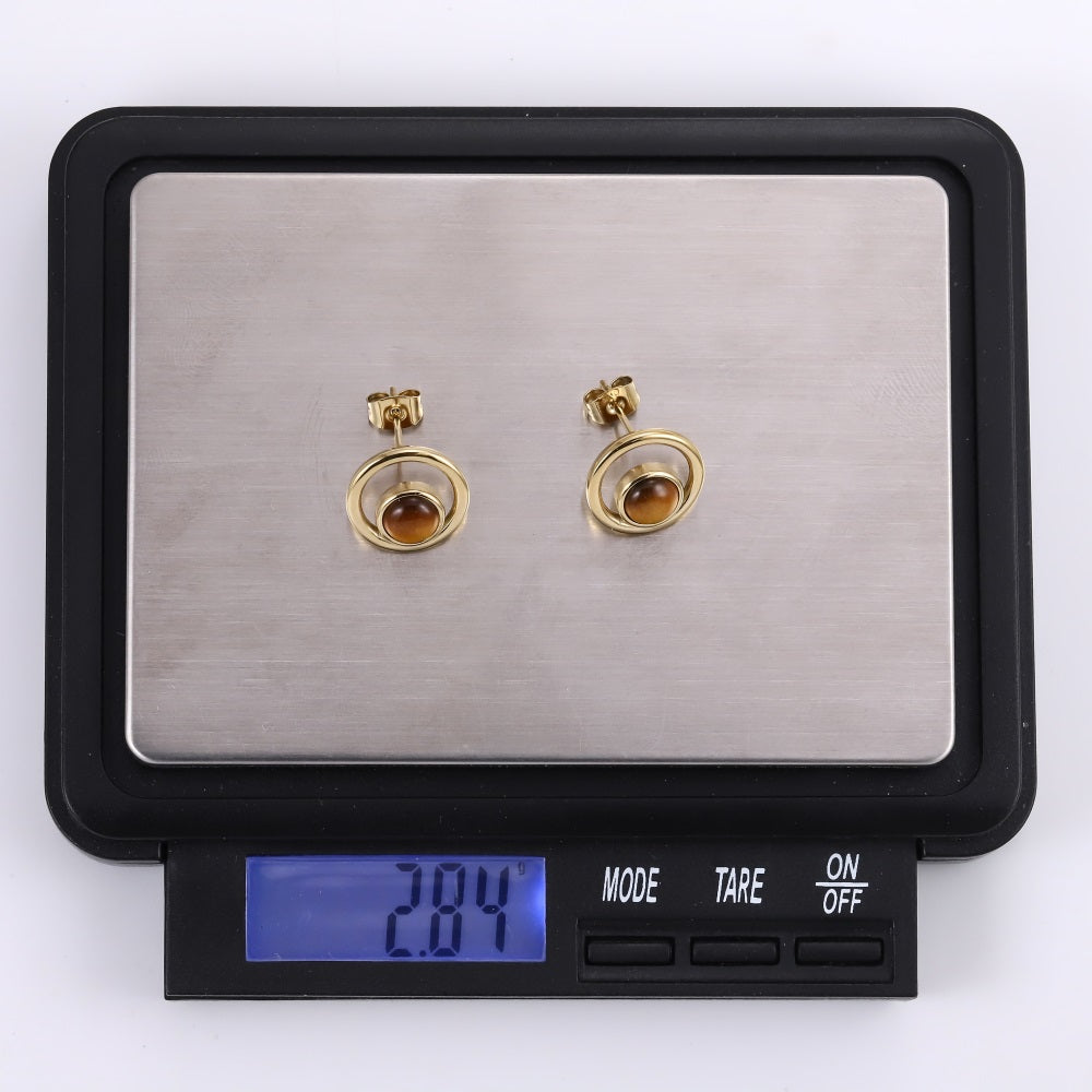 ESS870 STAINLESS STEEL ROUND EARRING WITH NATURAL STONE