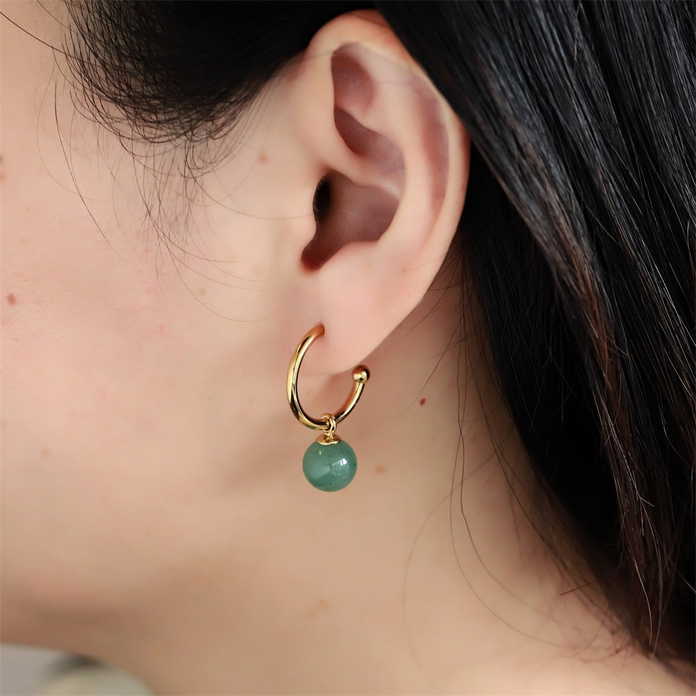 ESS872 STAINLESS STEEL HOOP EARRING WITH NATURAL STONE