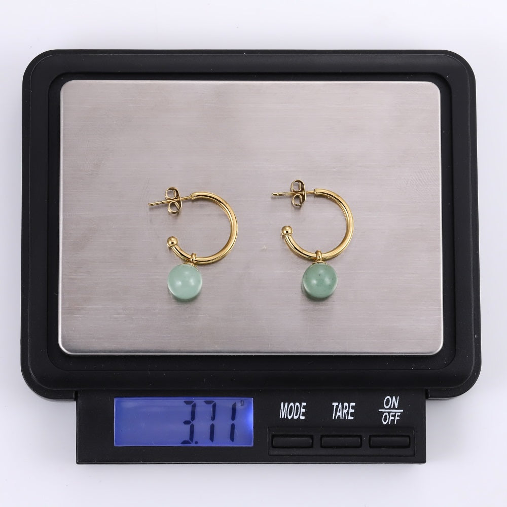 ESS872 STAINLESS STEEL HOOP EARRING WITH NATURAL STONE