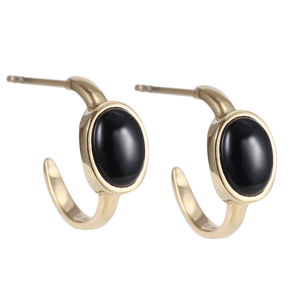 AAB gold-plated stainless steel earrings with natural black onyx, custom jewelry supplier