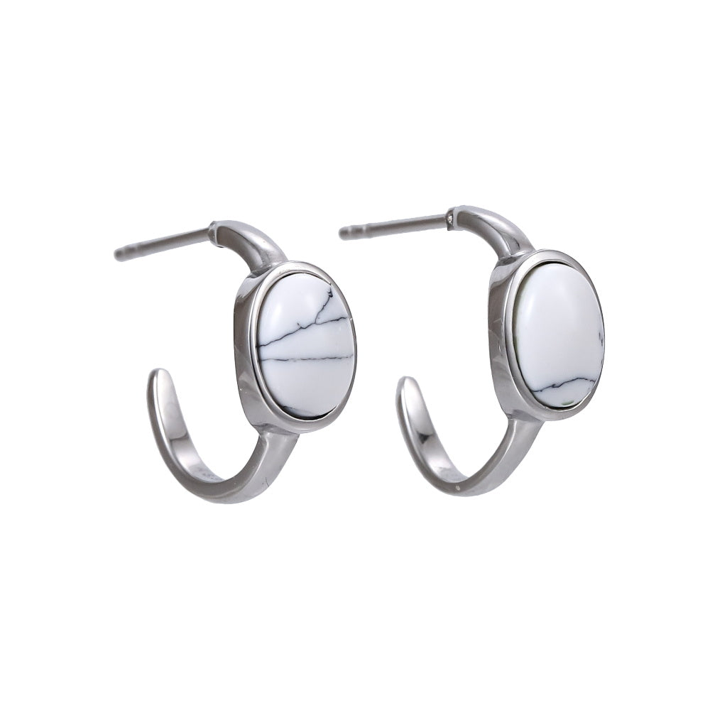 AAB stainless steel oval earrings with synthetic white turquoise, OEM ODM jewelry manufacturer