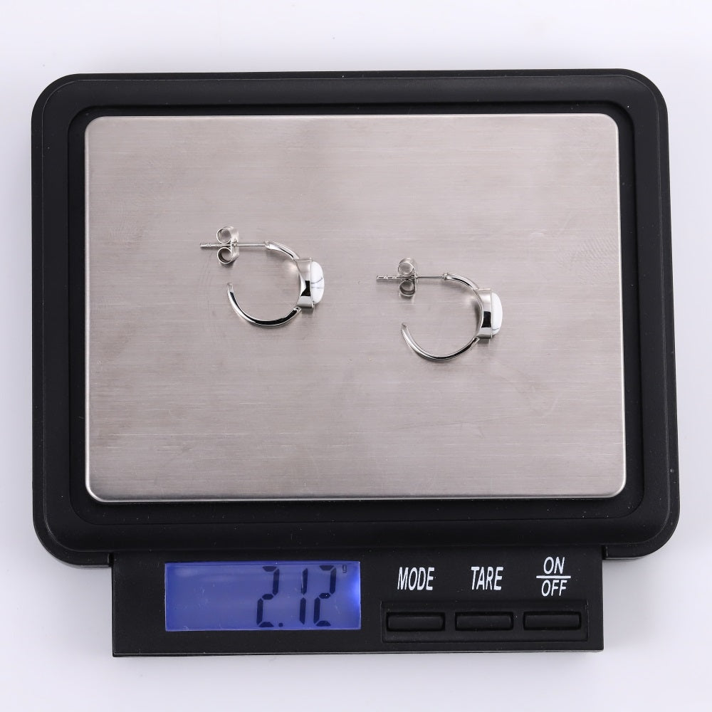 ESS877 STAINLESS STEEL EARRING WITH OVAL STONE