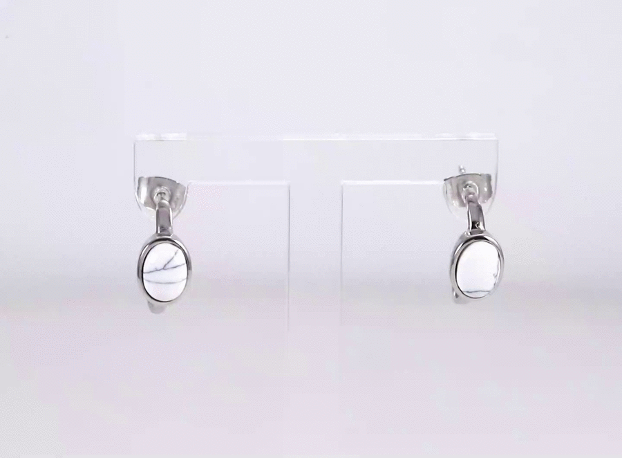 ESS877 STAINLESS STEEL EARRING WITH OVAL STONE