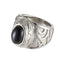 stainless steel pendant, ring, black stone, flower pattern