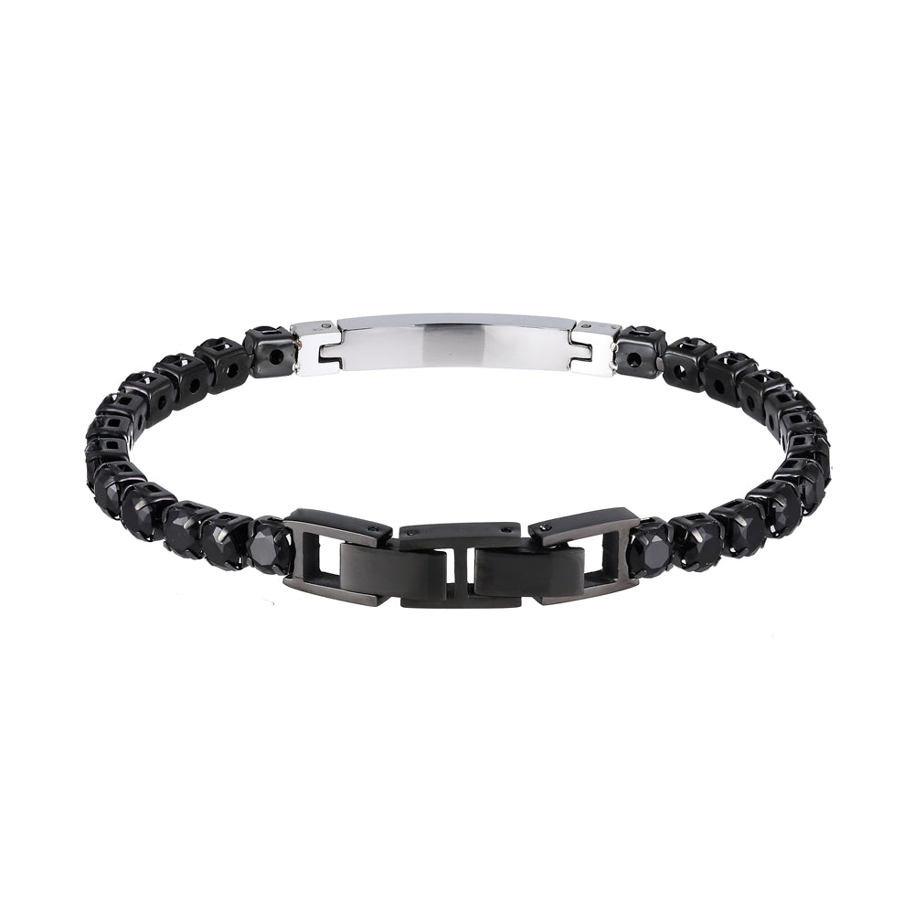 BSS951 STAINLESS STEEL TENNIS BRACELET WITH ROUND CZ AAB CO..