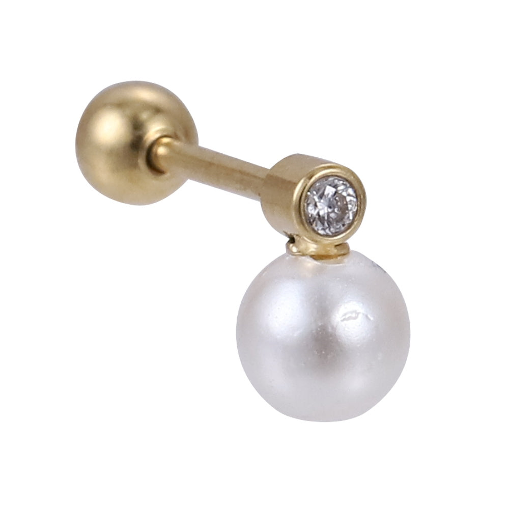 JRTH95 STAINLESS STEEL EXTERNAL THREAD HELIX WITH SHELL PEARL & CZ