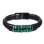 AAB Co men’s stainless steel leather bracelet with hematite and synthetic malachite beads