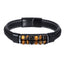 MBSS253 STAINLESS STEEL LEATHER BRACELET WITH HEMATITE & STONE