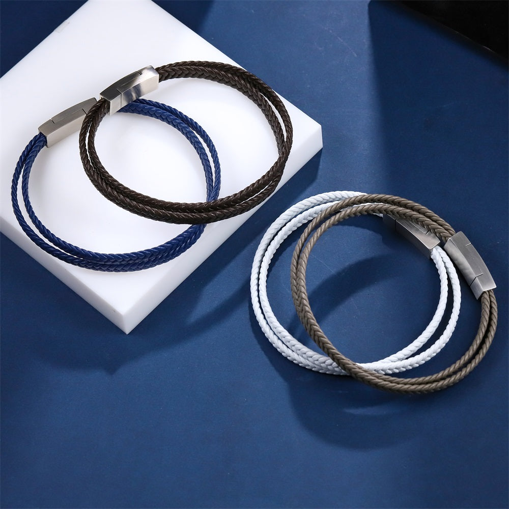 MBSS255 STAINLESS STEEL & DOUBLE LEATHER BRACELET