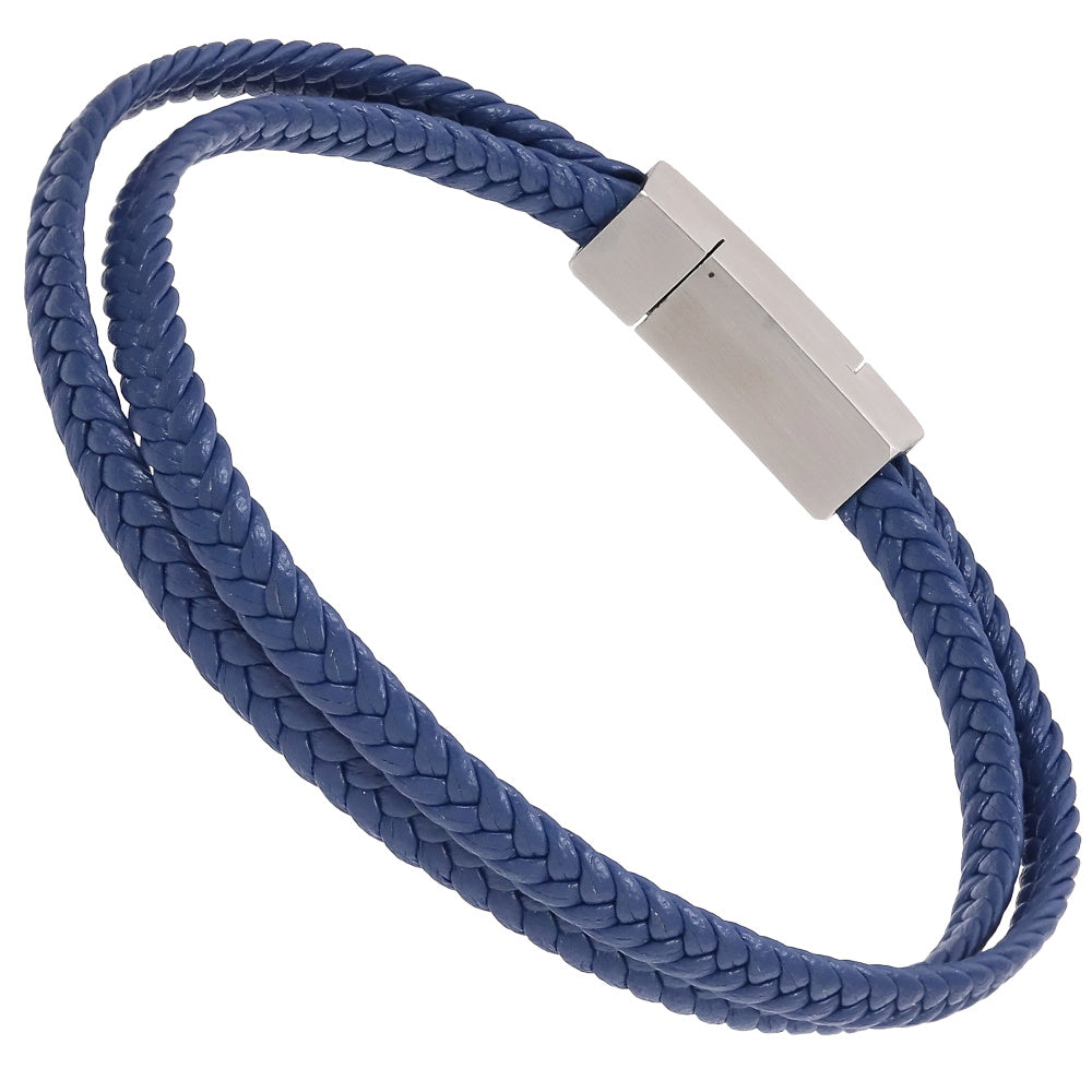 AAB Co. Stainless Steel Double Leather Bracelet – Steel Matte & Blue