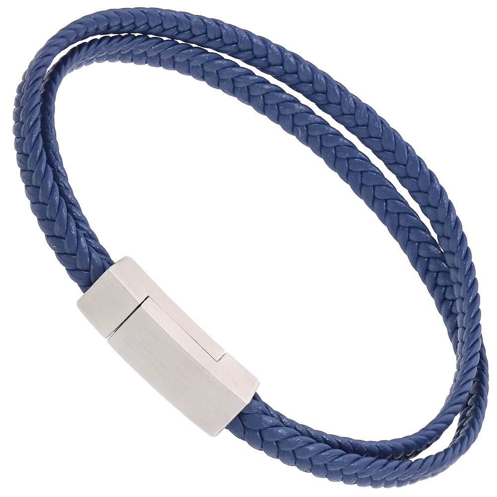 AAB Co. Stainless Steel Double Leather Bracelet – Steel Matte & Blue