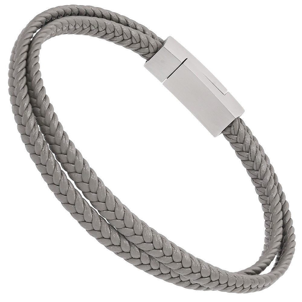 AAB Co. Stainless Steel Double Leather Bracelet – Steel Matte & Grey